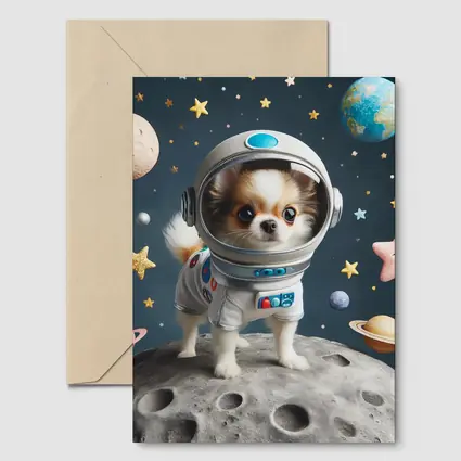 Chihuahua Astronaut Standing On Moon Space