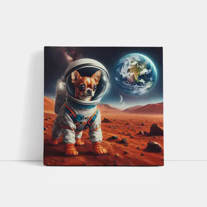 Chihuahua Astronaut Standing On Mars Surface