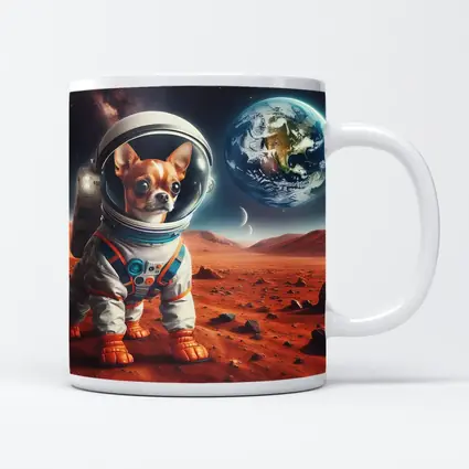 Chihuahua Astronaut Standing On Mars Surface