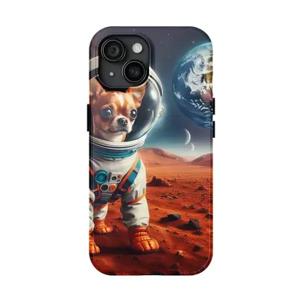 Chihuahua Astronaut Standing On Mars Surface