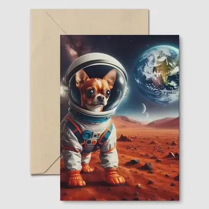 Chihuahua Astronaut Standing On Mars Surface
