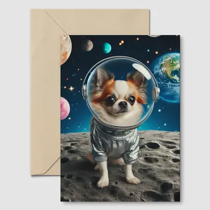 Chihuahua Astronaut Standing On Moon Surface
