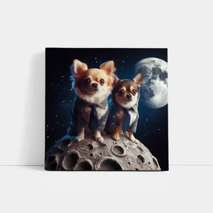 Two Chihuahuas in Suits on Moon