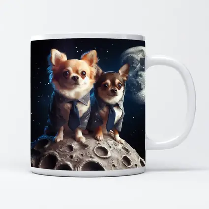 Two Chihuahuas in Suits on Moon