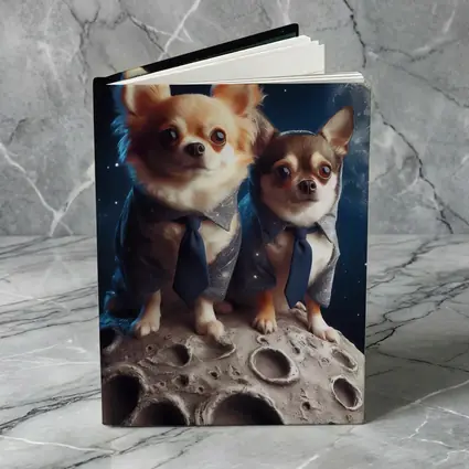Two Chihuahuas in Suits on Moon