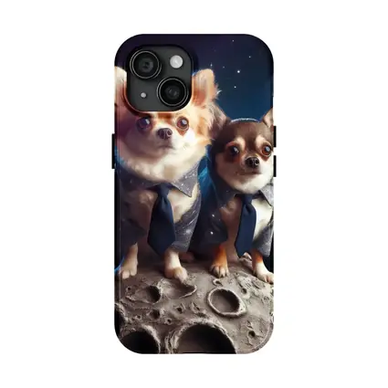 Two Chihuahuas in Suits on Moon