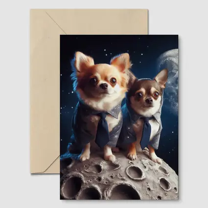 Two Chihuahuas in Suits on Moon