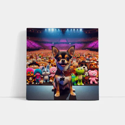 Chihuahua Dog On Stage With Toy Crowd