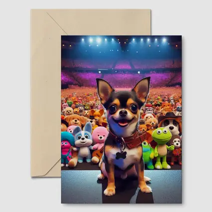 Chihuahua Dog On Stage With Toy Crowd