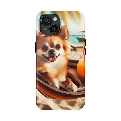 Chihuahua Relaxing On Beach Hammock Cocktail