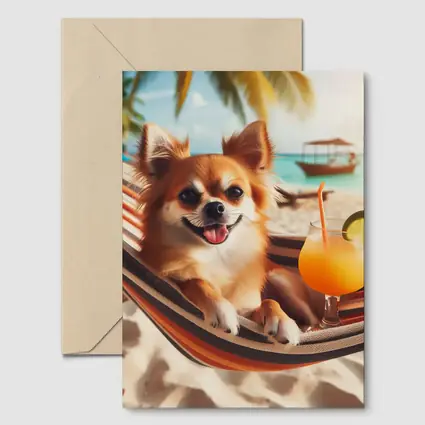 Chihuahua Relaxing On Beach Hammock Cocktail