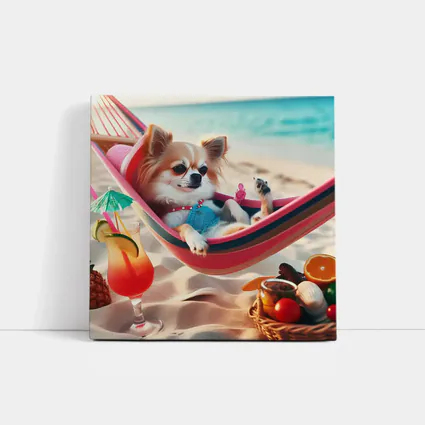 Chihuahua Relaxing In Hammock On Beach