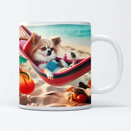 Chihuahua Relaxing In Hammock On Beach