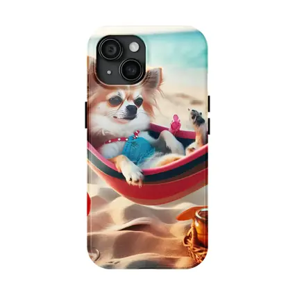 Chihuahua Relaxing In Hammock On Beach