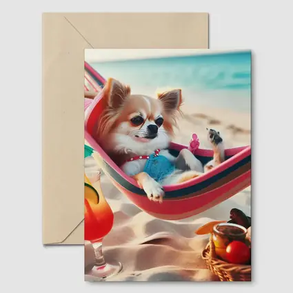 Chihuahua Relaxing In Hammock On Beach