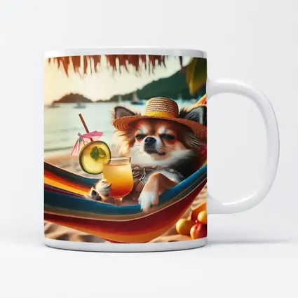 Chihuahua Relaxing Beach Hammock Tropical Cocktail