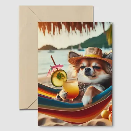 Chihuahua Relaxing Beach Hammock Tropical Cocktail
