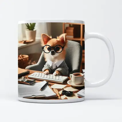 Chihuahua Boss Working At Office Desk