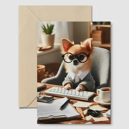 Chihuahua Boss Working At Office Desk