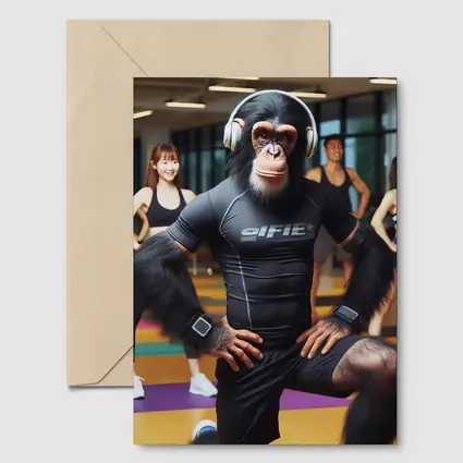 Chimpanzee Working Out in Fitness Gym