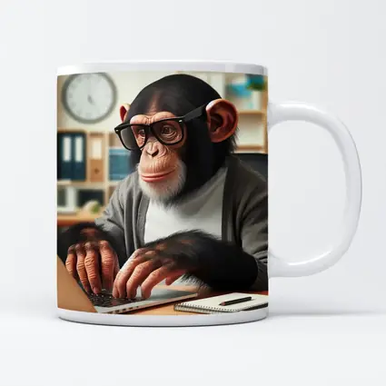 Chimpanzee Working on Laptop Office Setting