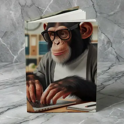 Chimpanzee Working on Laptop Office Setting