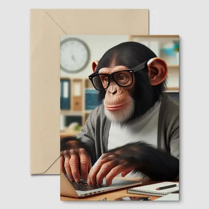 Chimpanzee Working on Laptop Office Setting