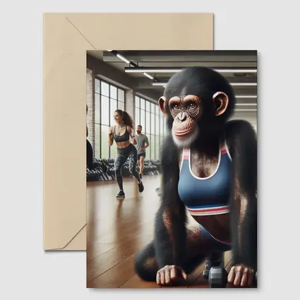 Chimpanzee Wearing Sports Bra in Gym