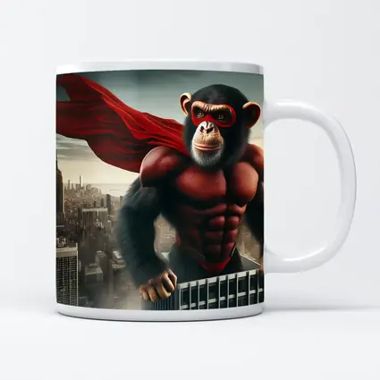 Superhero Chimp Red Cape City Skyline