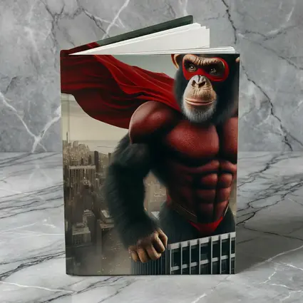 Superhero Chimp Red Cape City Skyline