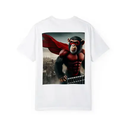 Superhero Chimp Red Cape City Skyline