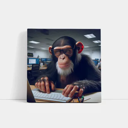Chimpanzee With Glasses Working Office Desk