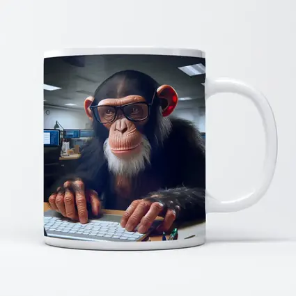 Chimpanzee With Glasses Working Office Desk