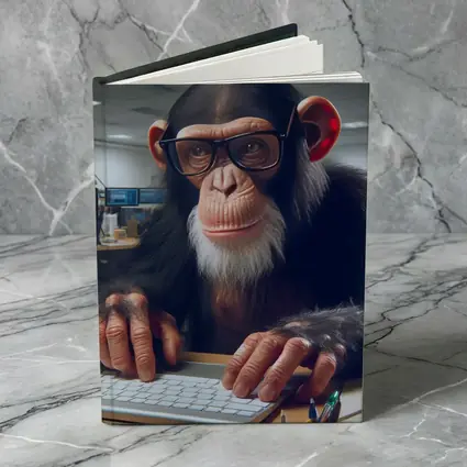 Chimpanzee With Glasses Working Office Desk
