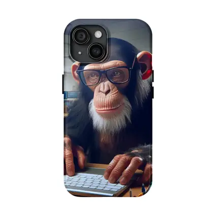 Chimpanzee With Glasses Working Office Desk
