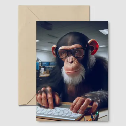 Chimpanzee With Glasses Working Office Desk
