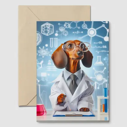 Dachshund Scientist Lab Coat Science Background