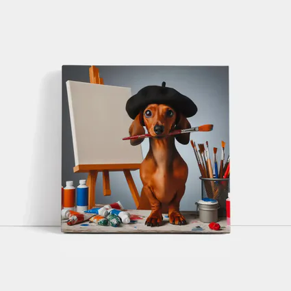Dachshund Artist Beret Paintbrush Studio Art