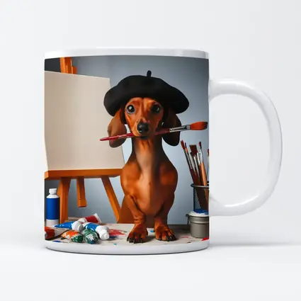 Dachshund Artist Beret Paintbrush Studio Art