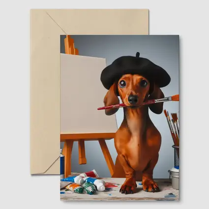 Dachshund Artist Beret Paintbrush Studio Art