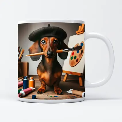 Dachshund Artist Wearing Beret With Paintbrush