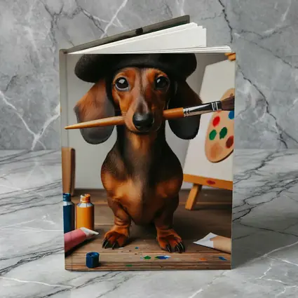 Dachshund Artist Wearing Beret With Paintbrush