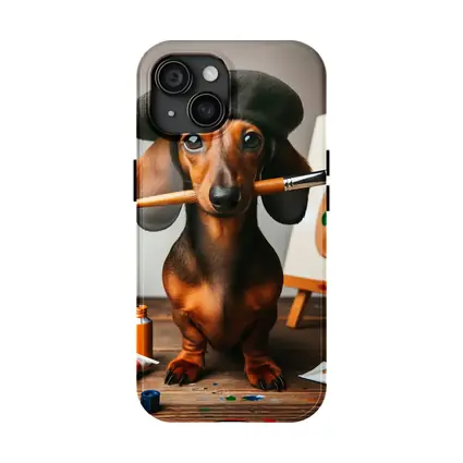 Dachshund Artist Wearing Beret With Paintbrush
