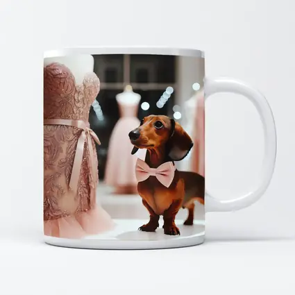 Dachshund With Pink Bow In Dress Shop