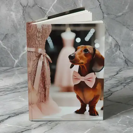 Dachshund With Pink Bow In Dress Shop