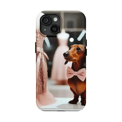 Dachshund With Pink Bow In Dress Shop