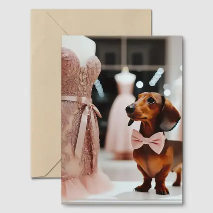 Dachshund With Pink Bow In Dress Shop
