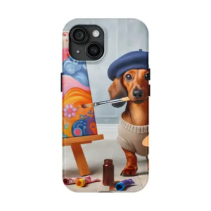 Dachshund Artist Painter With Colorful Canvas