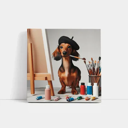 Dachshund Artist Painting With Beret