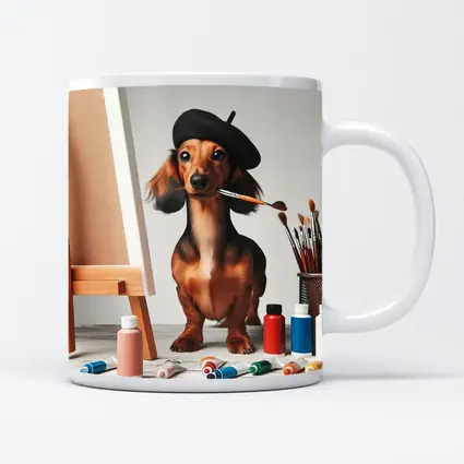 Dachshund Artist Painting With Beret
